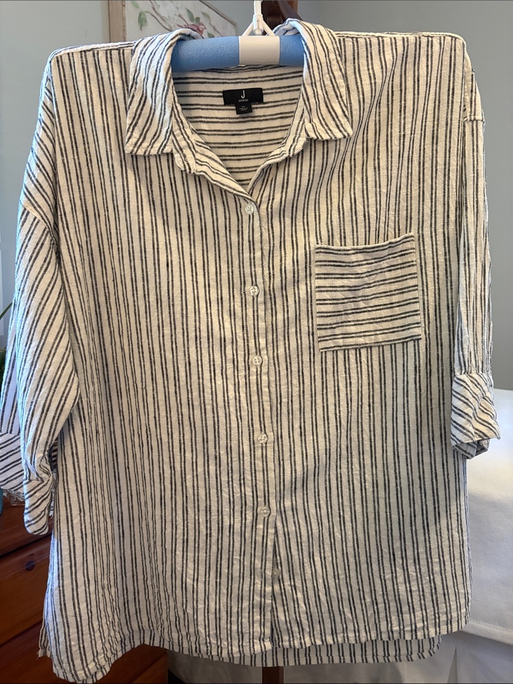Jason Wu White and Black Vertical Stripe Casual Button-Down Shirt